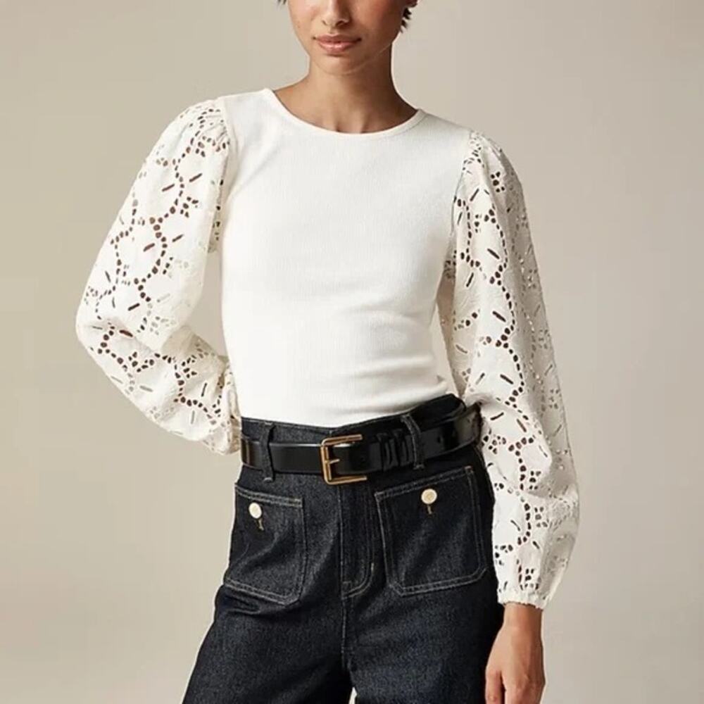 J. Crew Ribbed Tee with Eyelet Sleeves